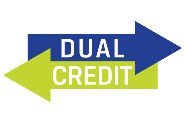Dual Credit blue and green arrow graphic