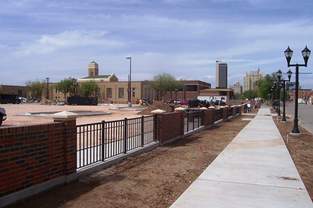 Brick fencing around the parking lot