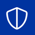 Networking/Cyber Security Icon - White outlined shield on blue background