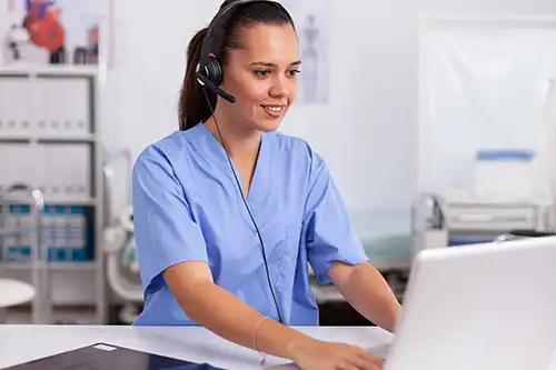 Medical Assistant Wearing Headset