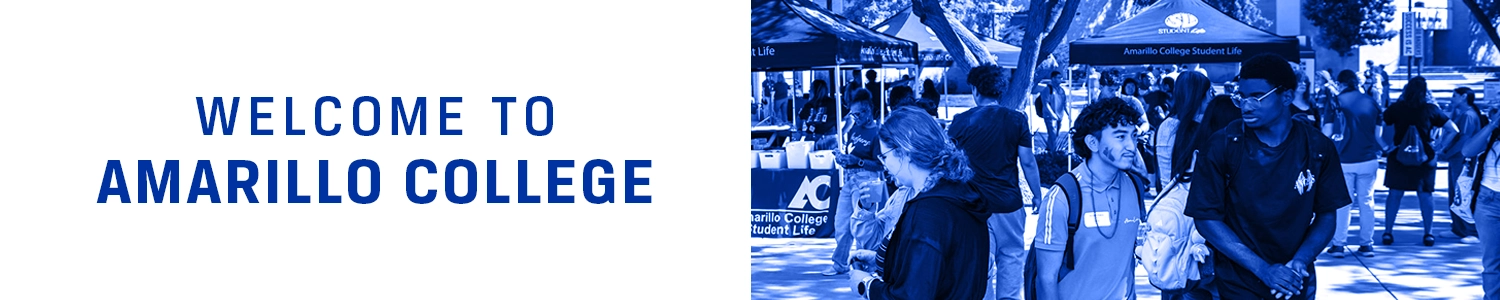 graphic says welcome to amarillo college in copy with students in picture