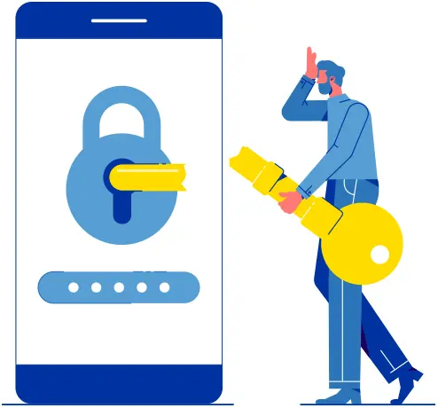 Image depicts illustration of user with broken key is confused because he can't log into his account