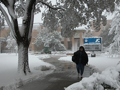 Snow path from clock tower